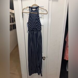 Blue and white stripped maxi dress